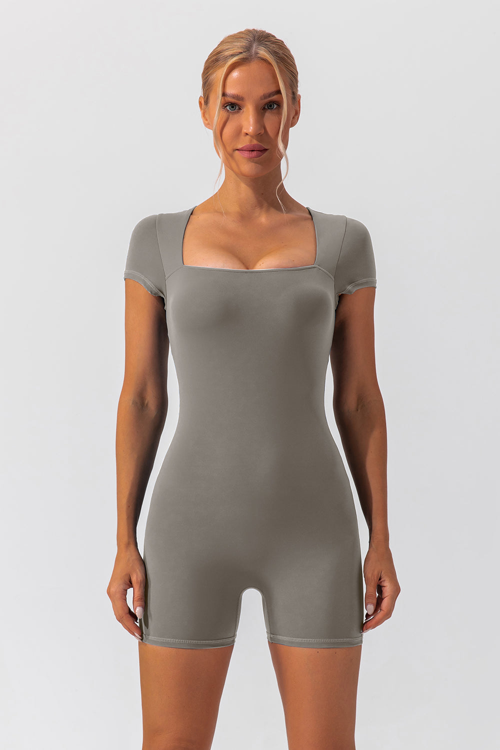 Square Neck Cap Sleeve Active Romper