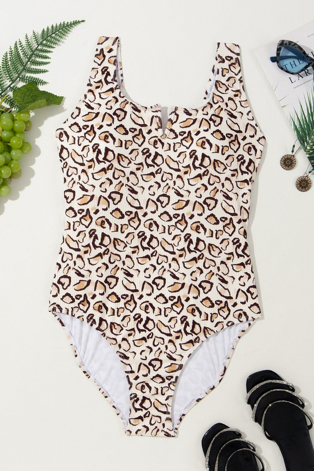 Full Size Leopard Wide Strap One-Piece Swimwear