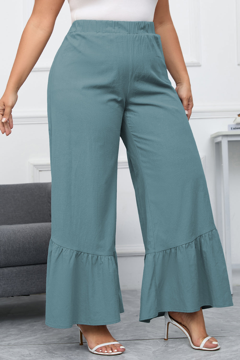 Plus Size Ruffle Hem Wide Leg Pants