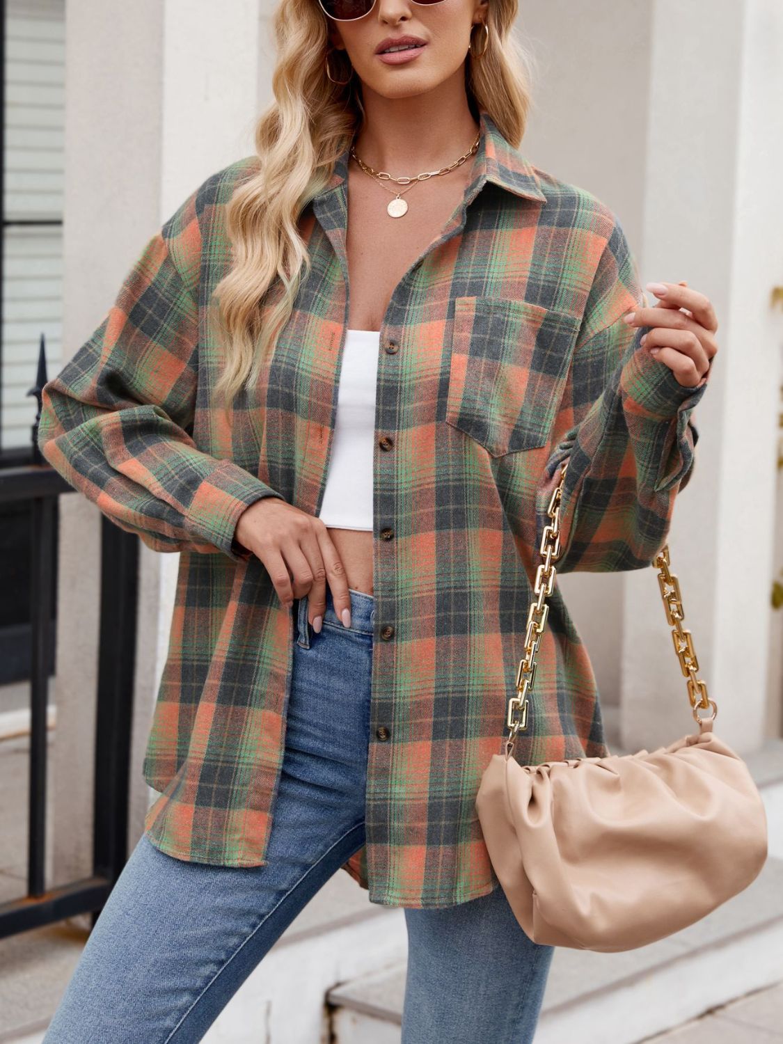 Mandy Plaid Collared Neck Long Sleeve Shirt